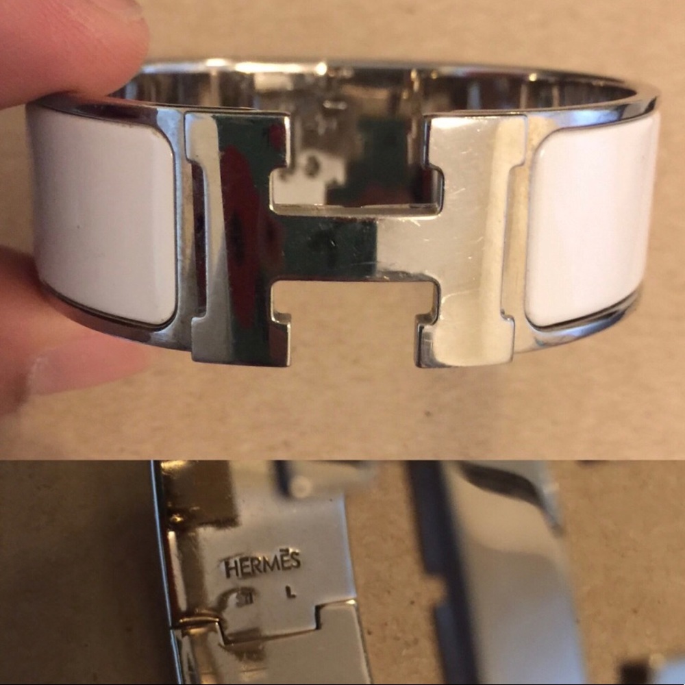 White Wide Hermes Clic Clac Bracelet Bangle 1’
